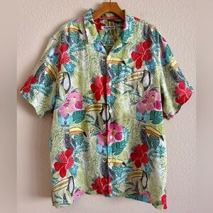 Tommy Bahama Toucan Bird Tropical Shirt Button Up Short Slv 100% Linen Men’s L
